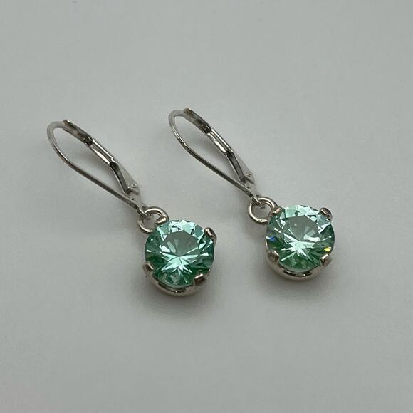 BEAUTIFUL 4ctw Sea Foam Green Spinel Earrings Sterling Silver Ice Green Gemstone - Picture 3 of 6